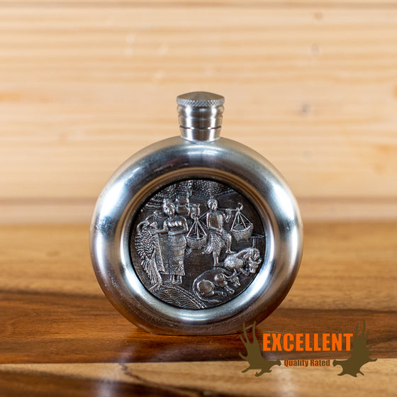 round silver drinking flask for sale