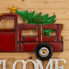 Tin Metal Sign Welcome Red Truck with Christmas Tree SW11294