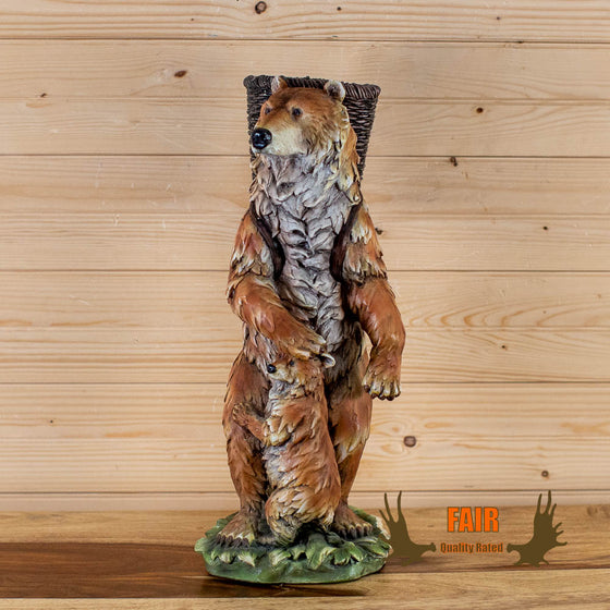 mama bear and cub with basket cast statue for sale