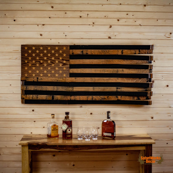 american flag handcrafted repurposed bourbon barrels for sale