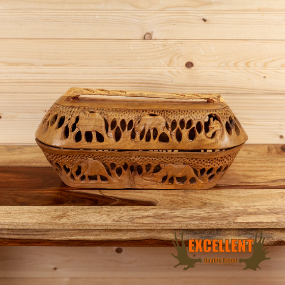 African hand carved wood basket for sale