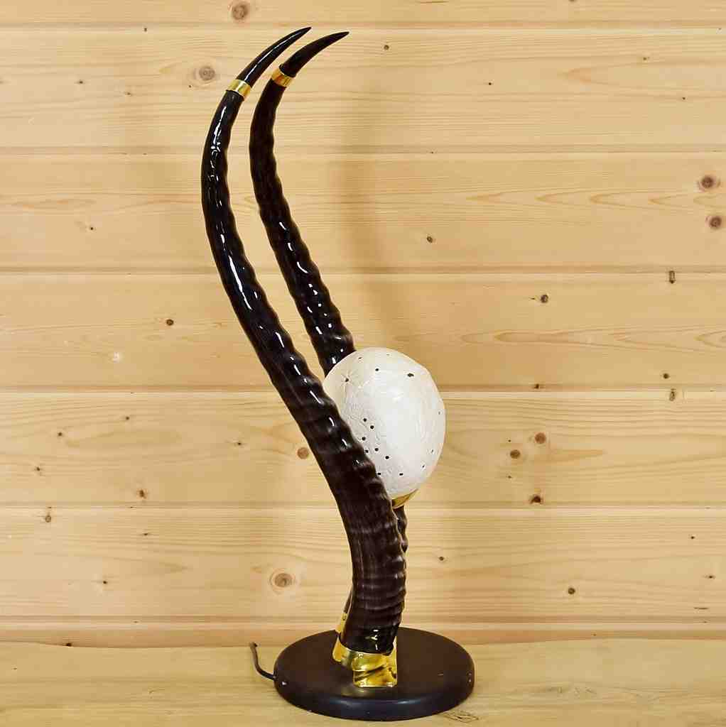 Polished Waterbuck Horns with Lighted Ostrich Egg - SW6000