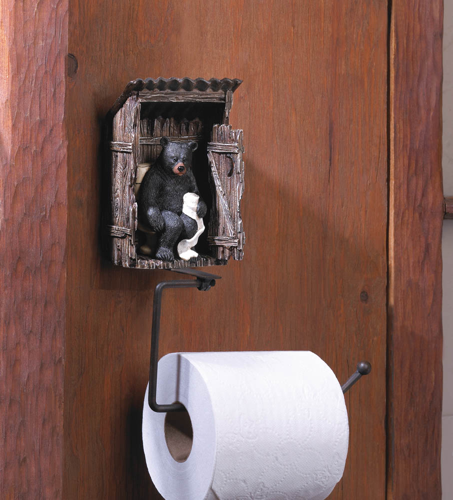 Black Bear in Outhouse Toilet Paper Holder K10016198 - SafariWorks Decor